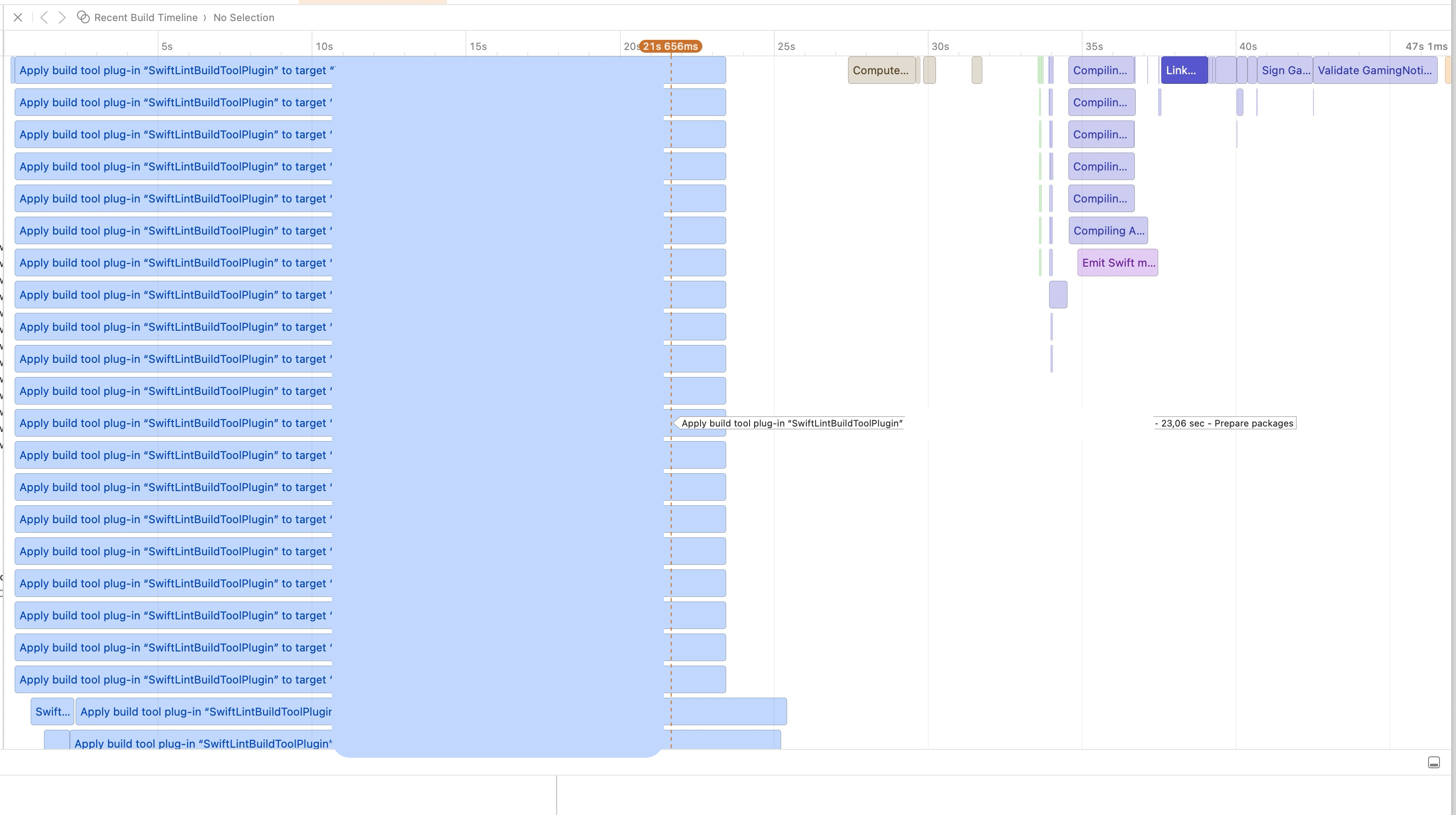 Xcode build timeline