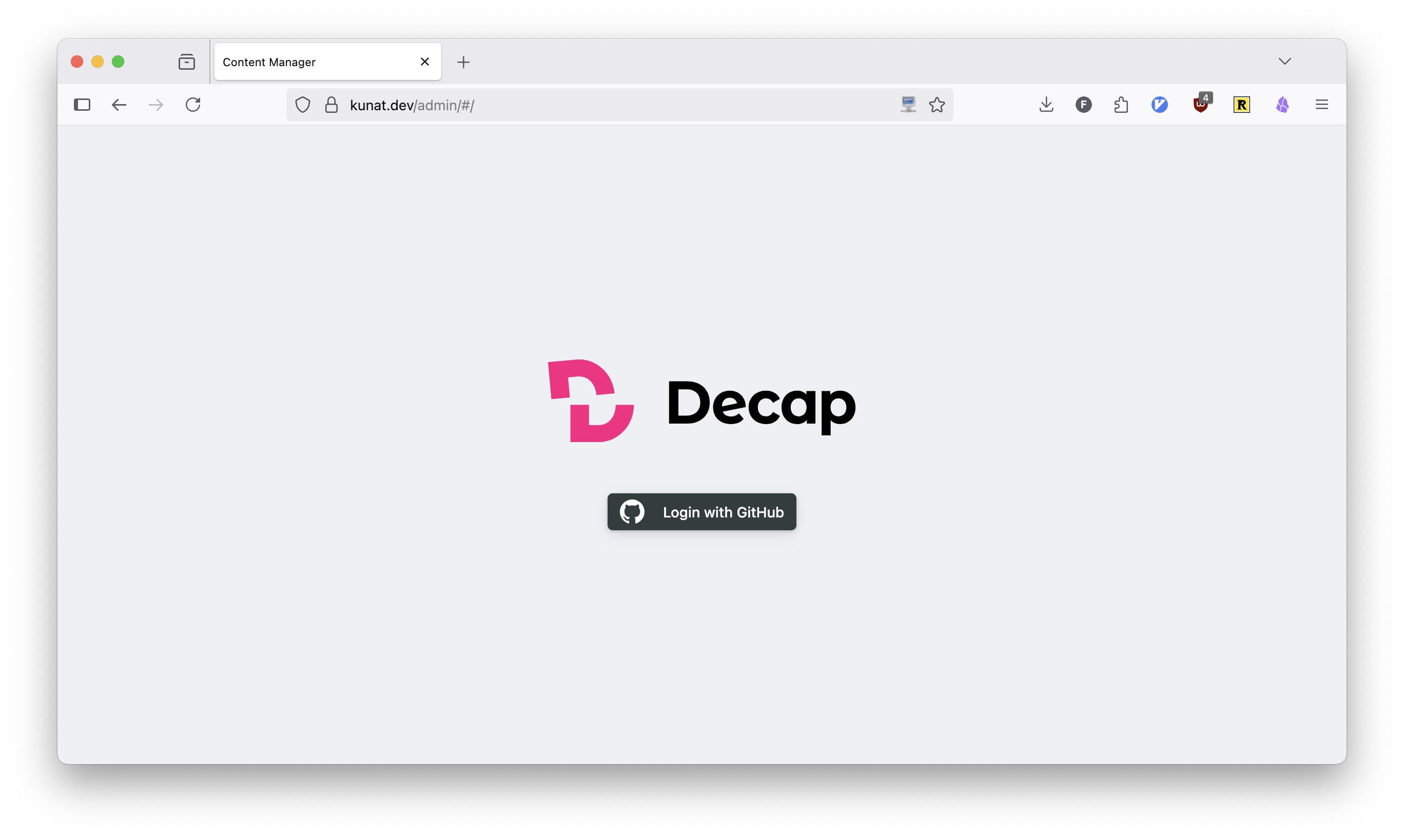 Decap login screen